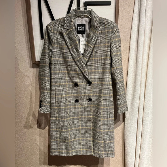 ZARA‎ basics outwear grid plaid long coat - Picture 1 of 3